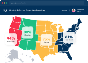 Monthly infection prevention rounding by region